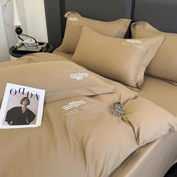 91家纺网 家纺一手货源 找家纺 乐蔻家纺 2026新款四季款全棉纯棉绣花四件套 星雅 咖