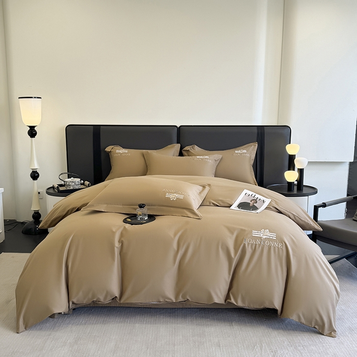 91家纺网 家纺一手货源 找家纺 乐蔻家纺 2026新款四季款全棉纯棉绣花四件套 星雅 咖