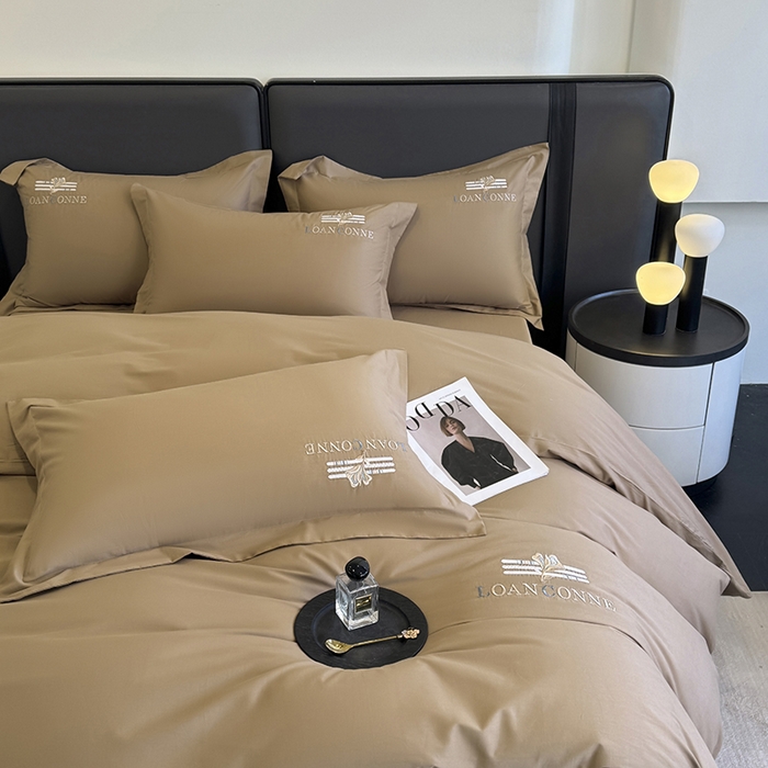 91家纺网 家纺一手货源 找家纺 乐蔻家纺 2026新款四季款全棉纯棉绣花四件套 星雅 咖