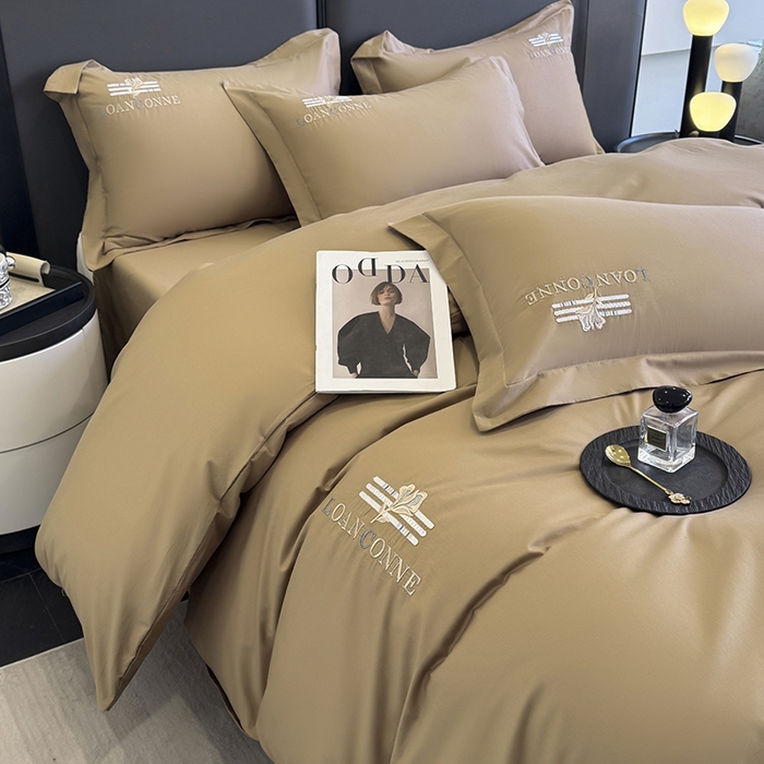 91家纺网 家纺一手货源 找家纺 乐蔻家纺 2026新款四季款全棉纯棉绣花四件套 星雅 咖