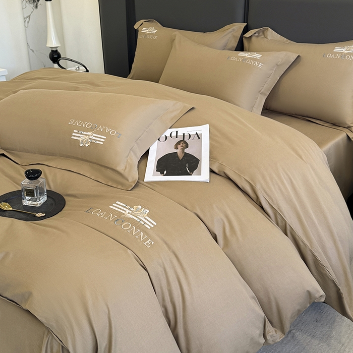 乐蔻家纺 2026新款四季款全棉纯棉绣花四件套 星雅 咖