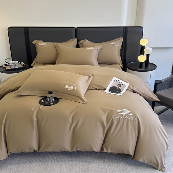 91家纺网 家纺一手货源 找家纺 乐蔻家纺 2026新款四季款全棉纯棉绣花四件套 星雅 咖