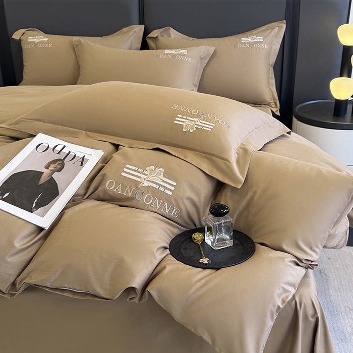 91家纺网 家纺一手货源 找家纺 乐蔻家纺 2026新款四季款全棉纯棉绣花四件套 星雅 咖