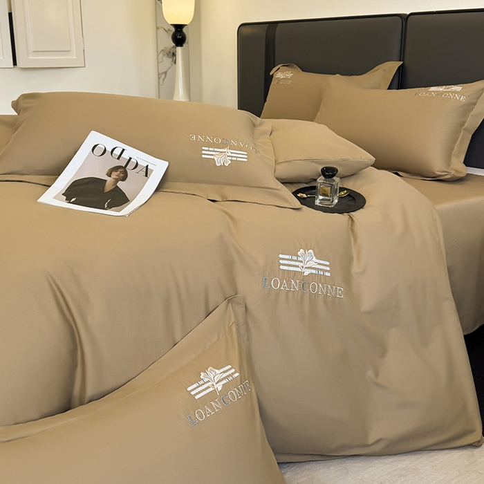 91家纺网 家纺一手货源 找家纺 乐蔻家纺 2026新款四季款全棉纯棉绣花四件套 星雅 咖