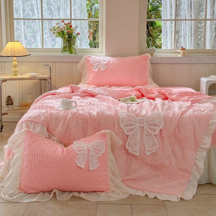 91家纺网 家纺一手货源 找家纺 梵克保罗 2026春夏新款雪纺床盖夏被夏凉被空调被四件套单夏被床盖三件套 玉芙蓉