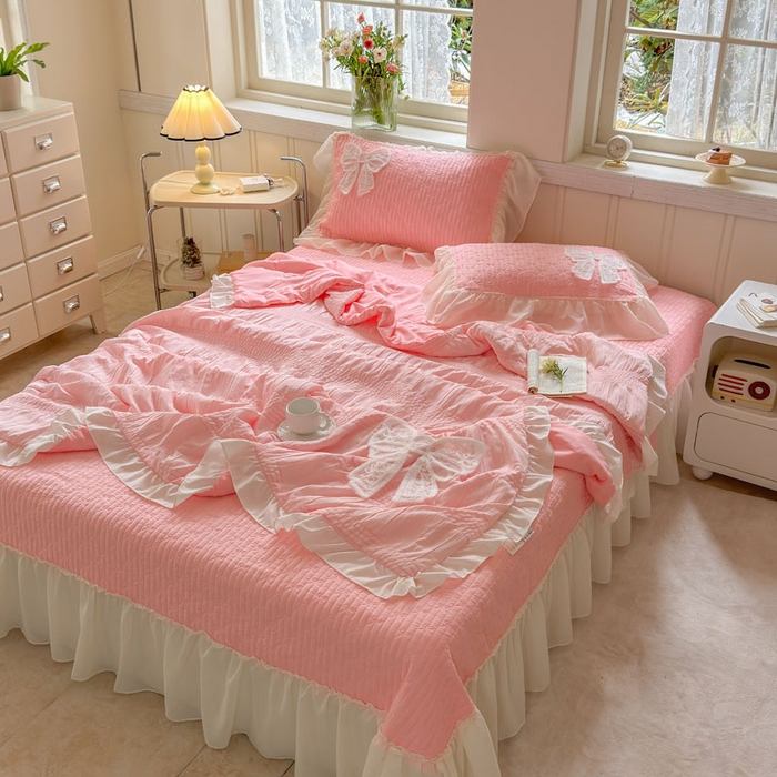 91家纺网 家纺一手货源 找家纺 梵克保罗 2026春夏新款雪纺床盖夏被夏凉被空调被四件套单夏被床盖三件套 玉芙蓉