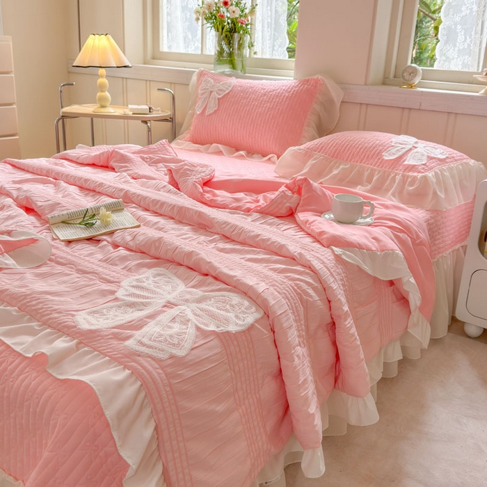 91家纺网 家纺一手货源 找家纺 梵克保罗 2026春夏新款雪纺床盖夏被夏凉被空调被四件套单夏被床盖三件套 玉芙蓉