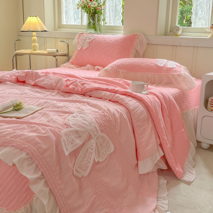 91家纺网 家纺一手货源 找家纺 梵克保罗 2026春夏新款雪纺床盖夏被夏凉被空调被四件套单夏被床盖三件套 玉芙蓉