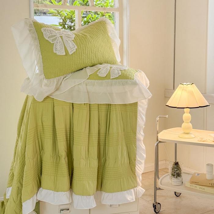 91家纺网 家纺一手货源 找家纺 梵克保罗 2026春夏新款雪纺床盖夏被夏凉被空调被四件套单夏被床盖三件套 嫩芽绿