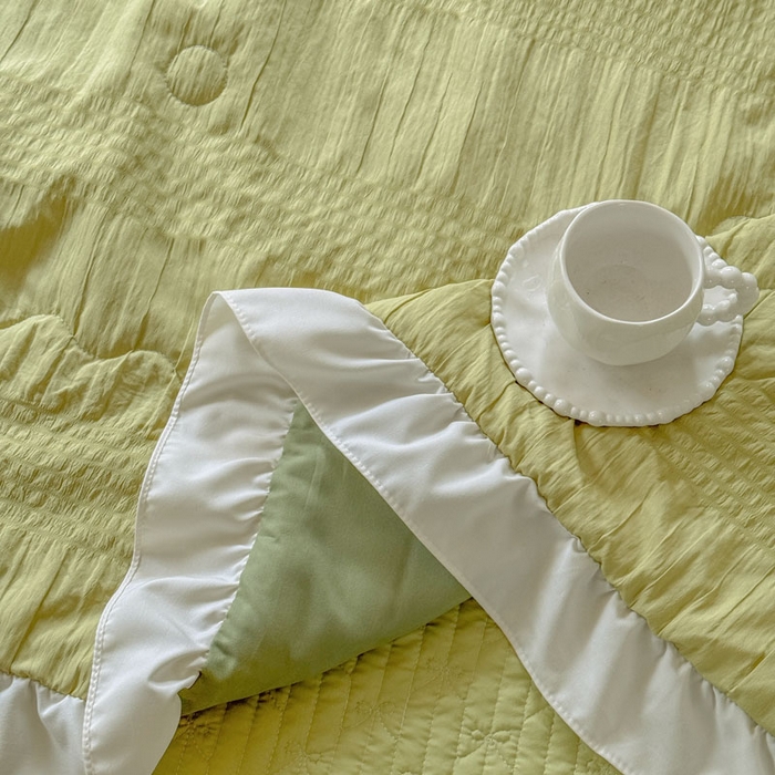 91家纺网 家纺一手货源 找家纺 梵克保罗 2026春夏新款雪纺床盖夏被夏凉被空调被四件套单夏被床盖三件套 嫩芽绿