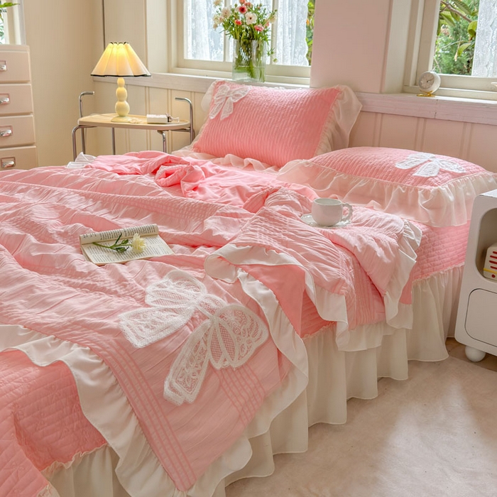 91家纺网 家纺一手货源 找家纺 梵克保罗 2026春夏新款雪纺床盖夏被夏凉被空调被四件套单夏被床盖三件套 玉芙蓉