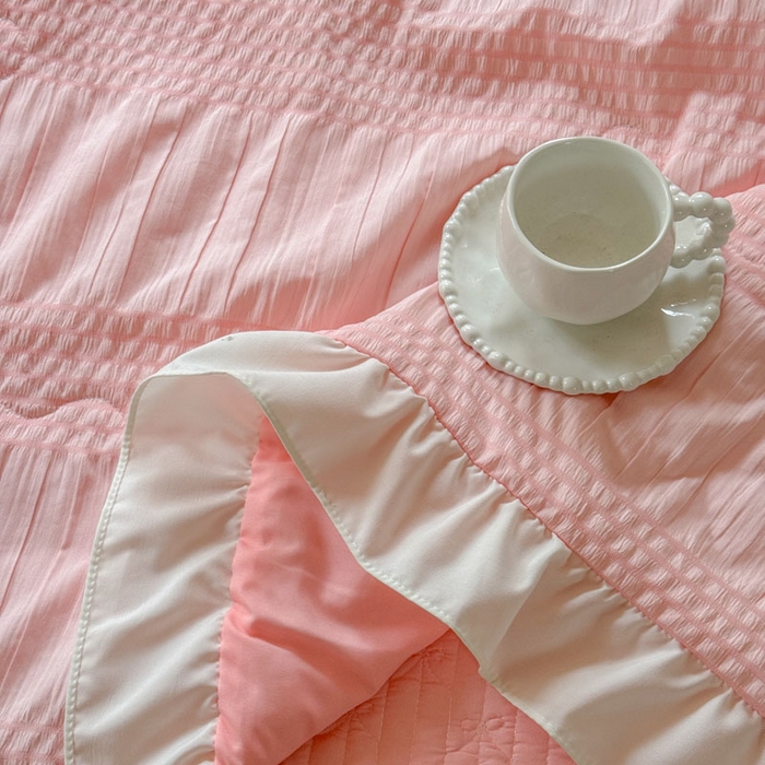 91家纺网 家纺一手货源 找家纺 梵克保罗 2026春夏新款雪纺床盖夏被夏凉被空调被四件套单夏被床盖三件套 玉芙蓉