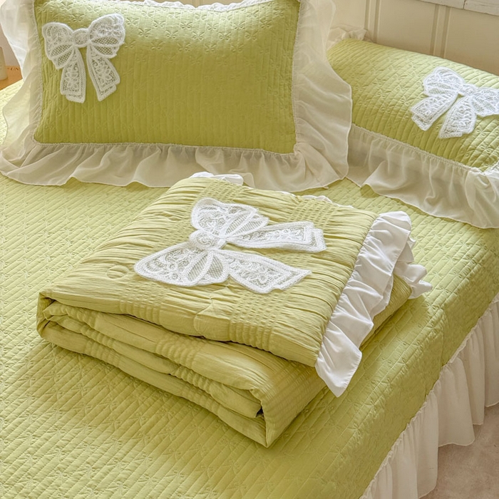 91家纺网 家纺一手货源 找家纺 梵克保罗 2026春夏新款雪纺床盖夏被夏凉被空调被四件套单夏被床盖三件套 嫩芽绿