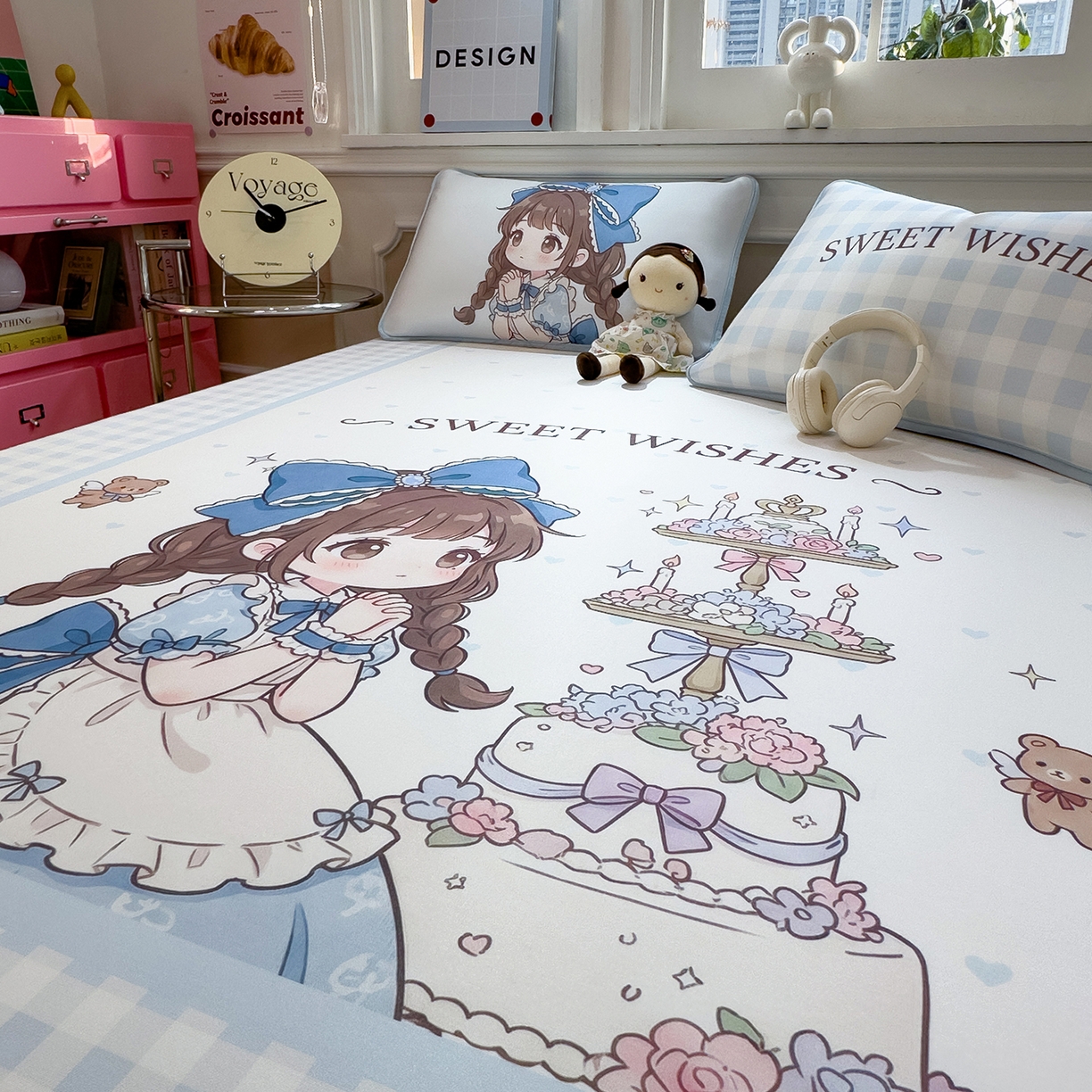 91家纺网 家纺一手货源 找家纺 丝羽坊 2026新款ins设计师原创大版小清新卡通冰皮复合软凉席  甜梦公主-床笠款