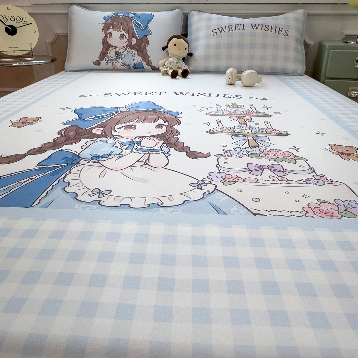 91家纺网 家纺一手货源 找家纺 丝羽坊 2026新款ins设计师原创大版小清新卡通冰皮复合软凉席  甜梦公主-床笠款