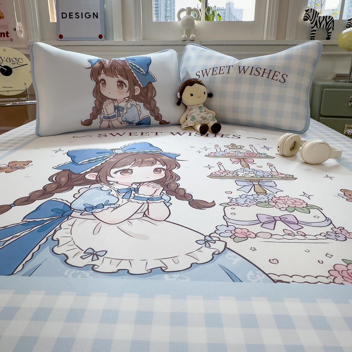 91家纺网 家纺一手货源 找家纺 丝羽坊 2026新款ins设计师原创大版小清新卡通冰皮复合软凉席  甜梦公主-床笠款