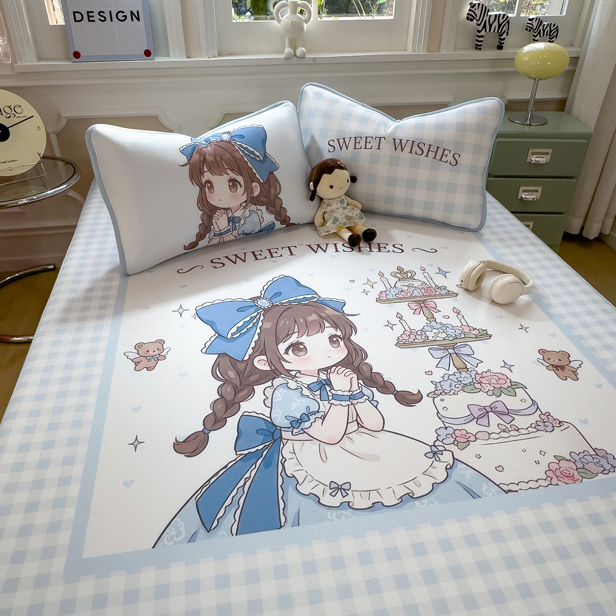 91家纺网 家纺一手货源 找家纺 丝羽坊 2026新款ins设计师原创大版小清新卡通冰皮复合软凉席  甜梦公主-床笠款