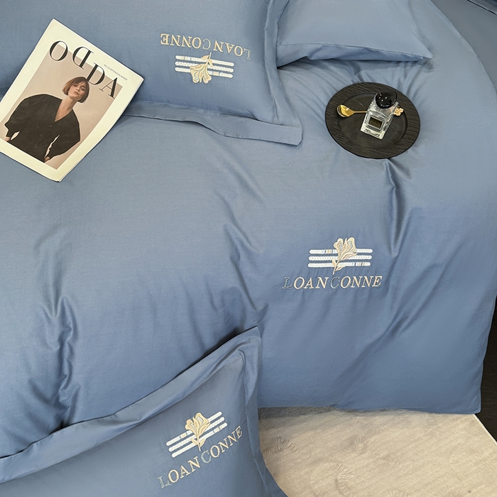 91家纺网 家纺一手货源 找家纺 乐蔻家纺 2026新款四季款全棉纯棉绣花四件套 星雅 蓝