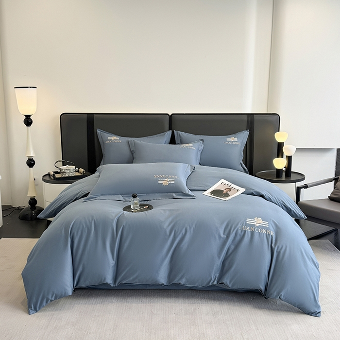 91家纺网 家纺一手货源 找家纺 乐蔻家纺 2026新款四季款全棉纯棉绣花四件套 星雅 蓝