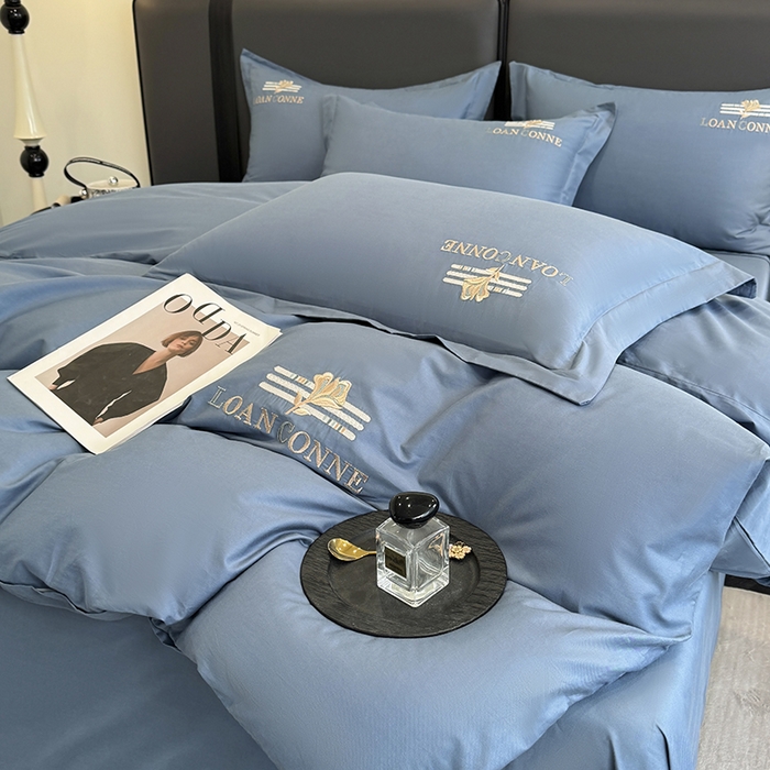 91家纺网 家纺一手货源 找家纺 乐蔻家纺 2026新款四季款全棉纯棉绣花四件套 星雅 蓝