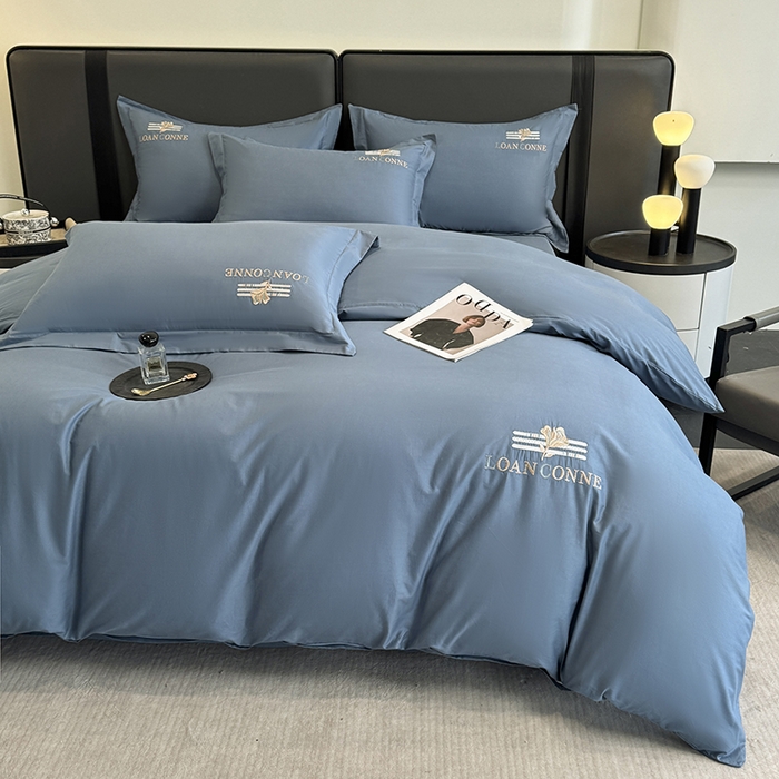 91家纺网 家纺一手货源 找家纺 乐蔻家纺 2026新款四季款全棉纯棉绣花四件套 星雅 蓝