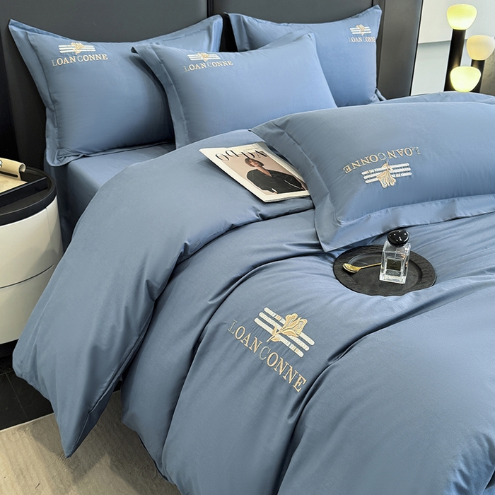 91家纺网 家纺一手货源 找家纺 乐蔻家纺 2026新款四季款全棉纯棉绣花四件套 星雅 蓝