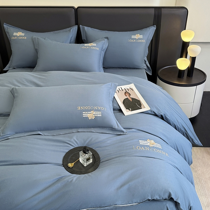 91家纺网 家纺一手货源 找家纺 乐蔻家纺 2026新款四季款全棉纯棉绣花四件套 星雅 蓝