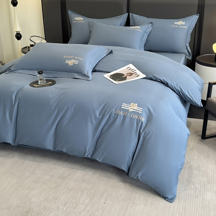 91家纺网 家纺一手货源 找家纺 乐蔻家纺 2026新款四季款全棉纯棉绣花四件套 星雅 蓝