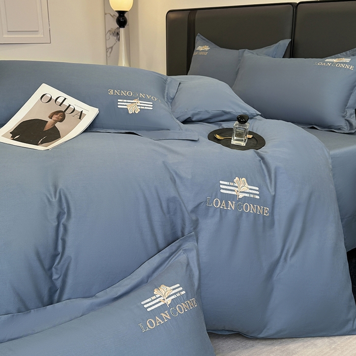 91家纺网 家纺一手货源 找家纺 乐蔻家纺 2026新款四季款全棉纯棉绣花四件套 星雅 蓝