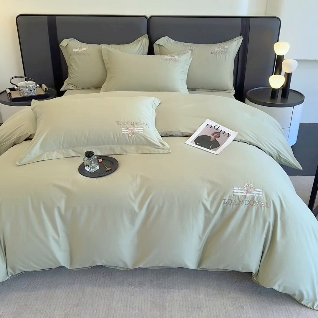 91家纺网 家纺一手货源 找家纺 乐蔻家纺 2026新款四季款全棉纯棉绣花四件套 星雅 绿