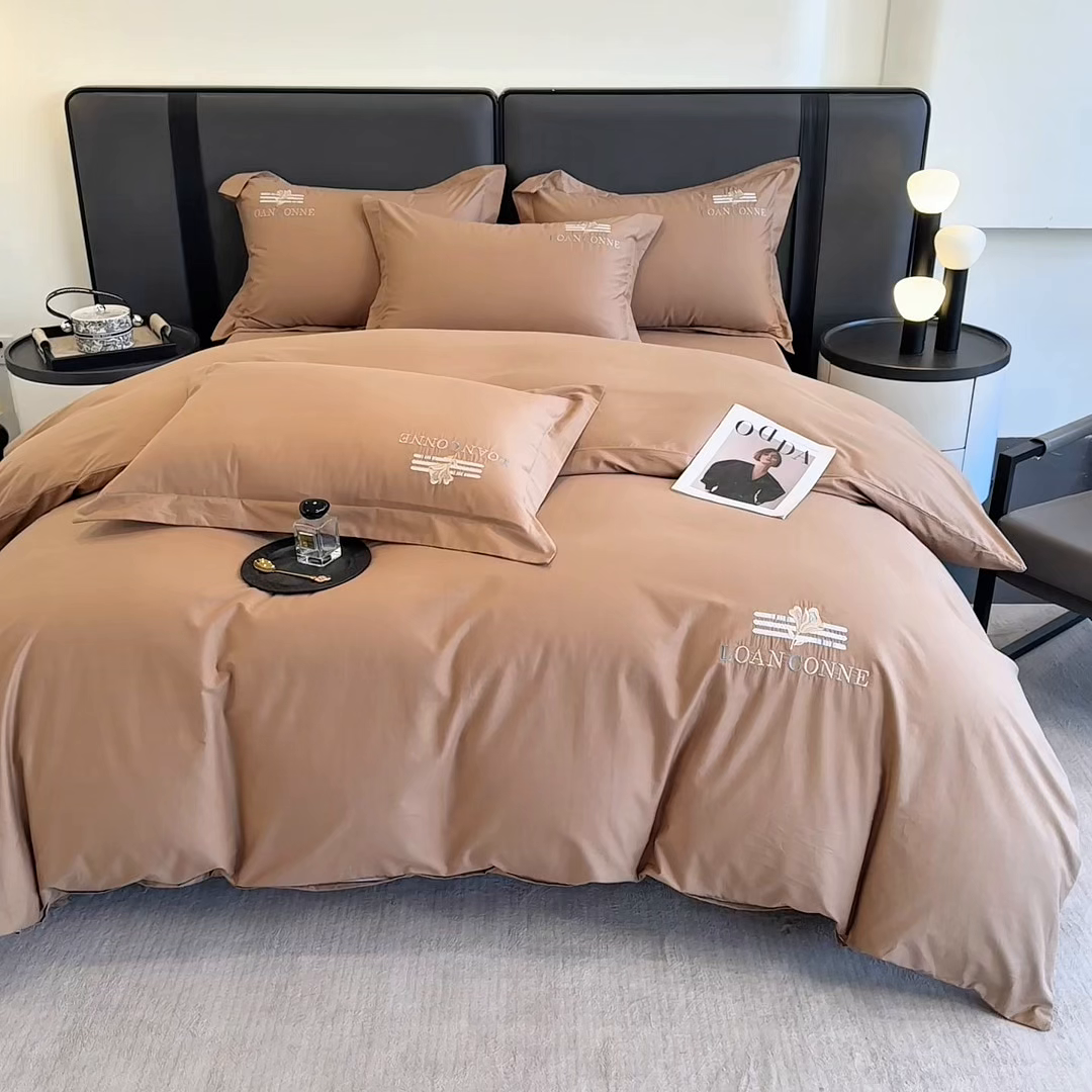 91家纺网 家纺一手货源 找家纺 乐蔻家纺 2026新款四季款全棉纯棉绣花四件套 星雅 咖