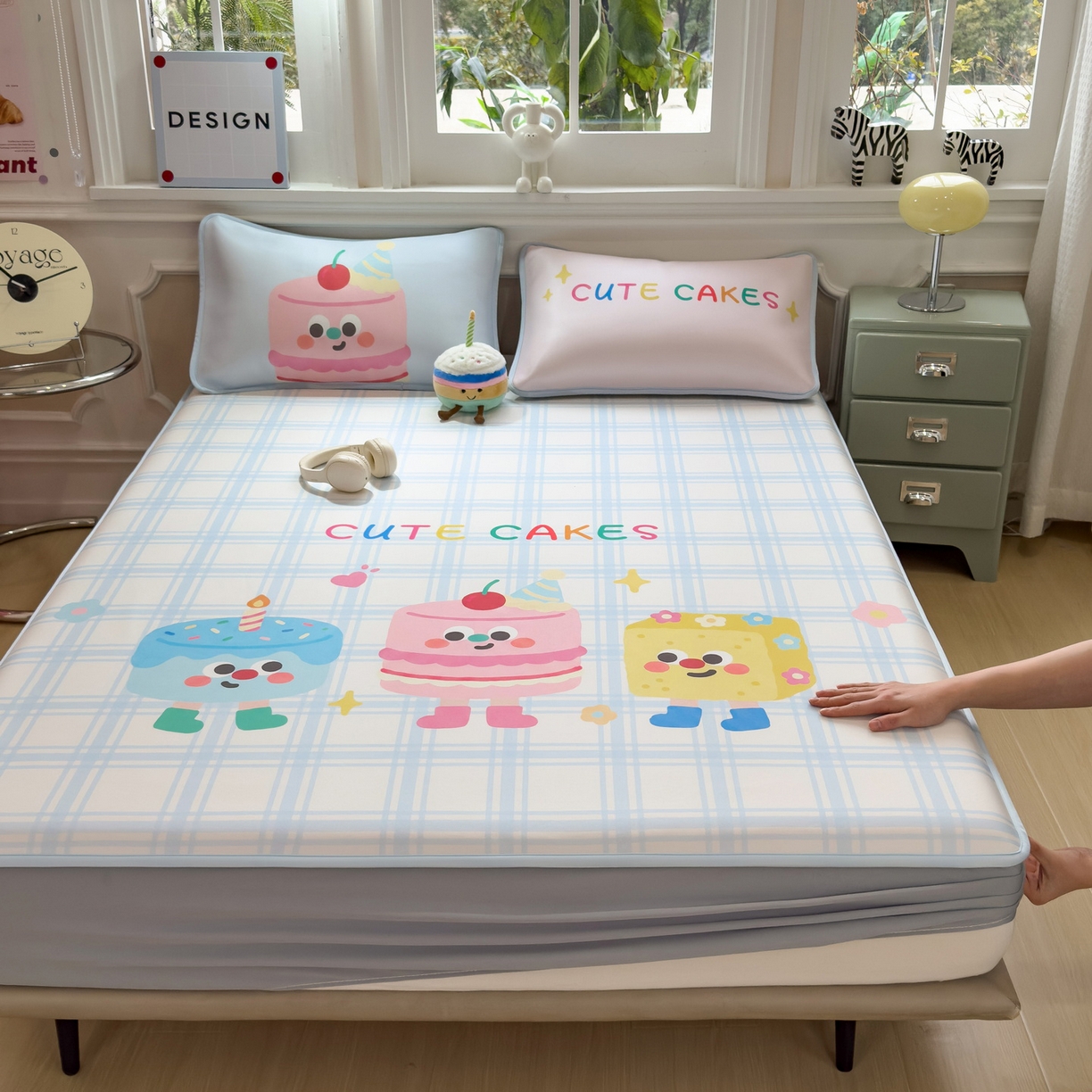 91家纺网 家纺一手货源 找家纺 丝羽坊 2026新款ins设计师原创大版小清新卡通冰皮复合软凉席  甜趣屋-床笠款