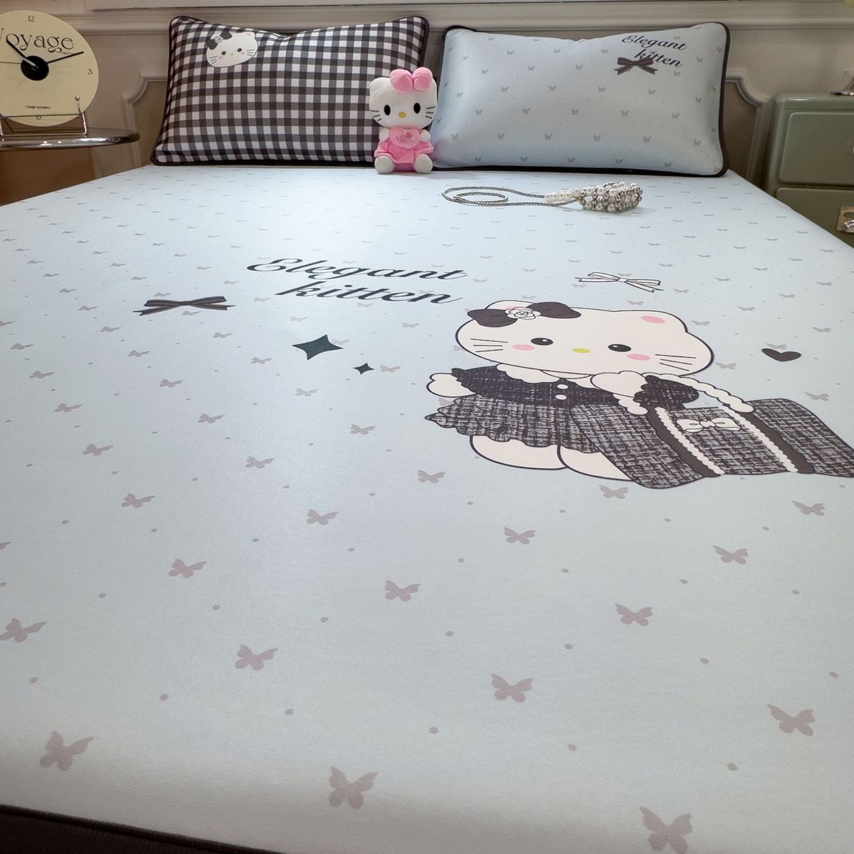 91家纺网 家纺一手货源 找家纺 丝羽坊 2026新款ins设计师原创大版小清新卡通冰皮复合软凉席  香风喵语-床笠款