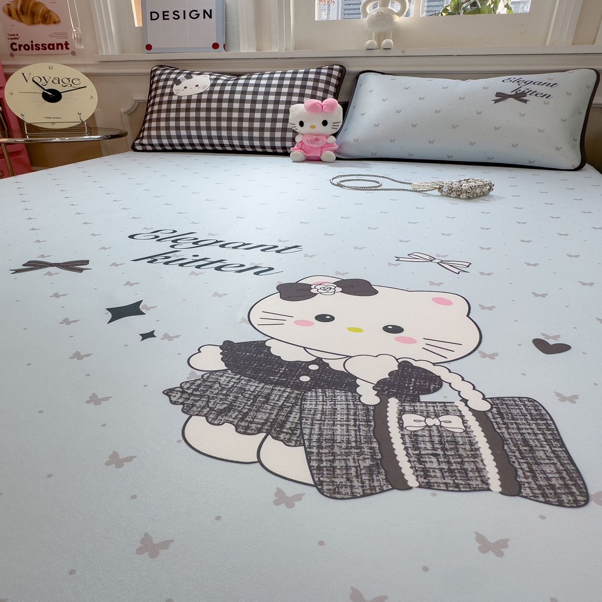 91家纺网 家纺一手货源 找家纺 丝羽坊 2026新款ins设计师原创大版小清新卡通冰皮复合软凉席  香风喵语-床笠款