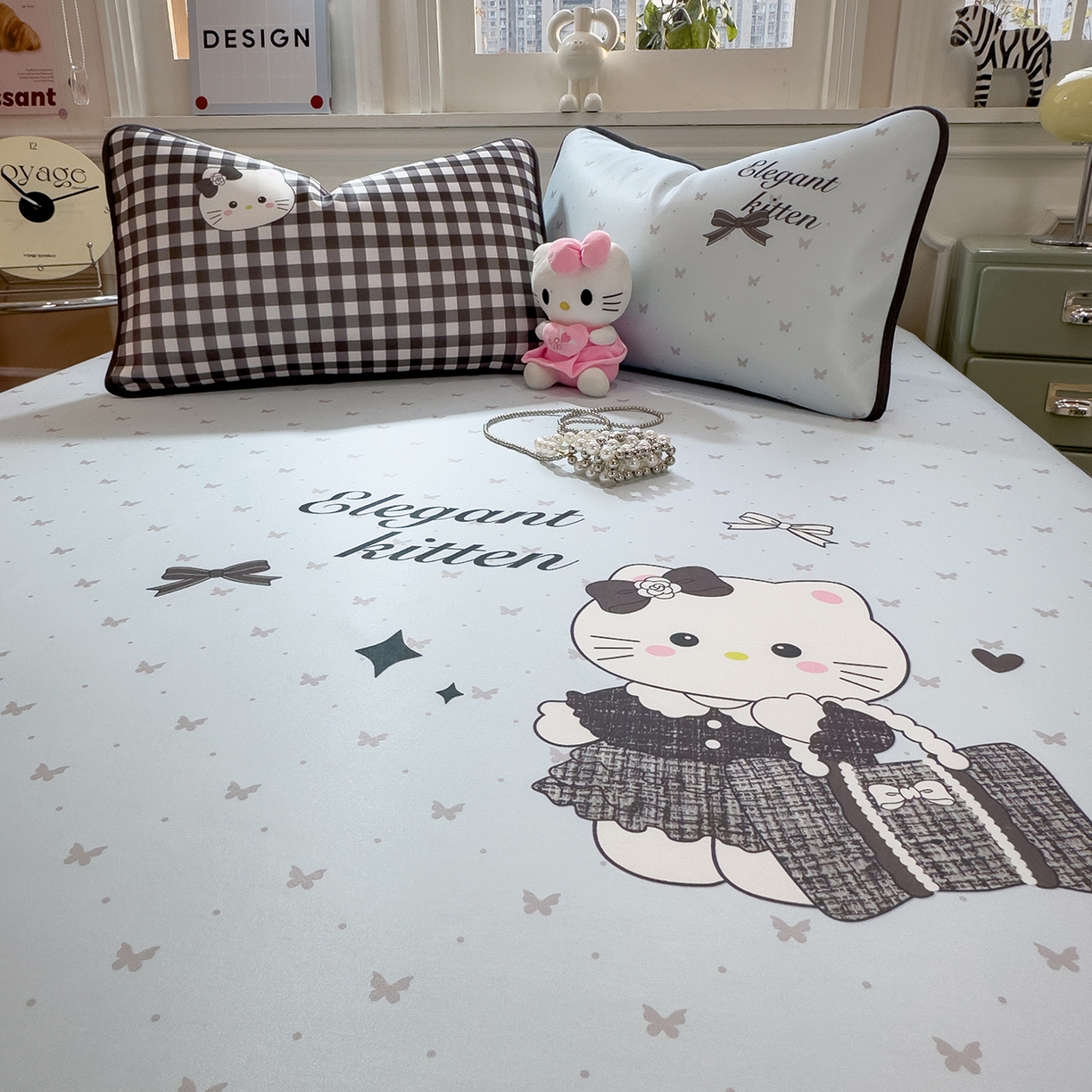 91家纺网 家纺一手货源 找家纺 丝羽坊 2026新款ins设计师原创大版小清新卡通冰皮复合软凉席  香风喵语-床笠款