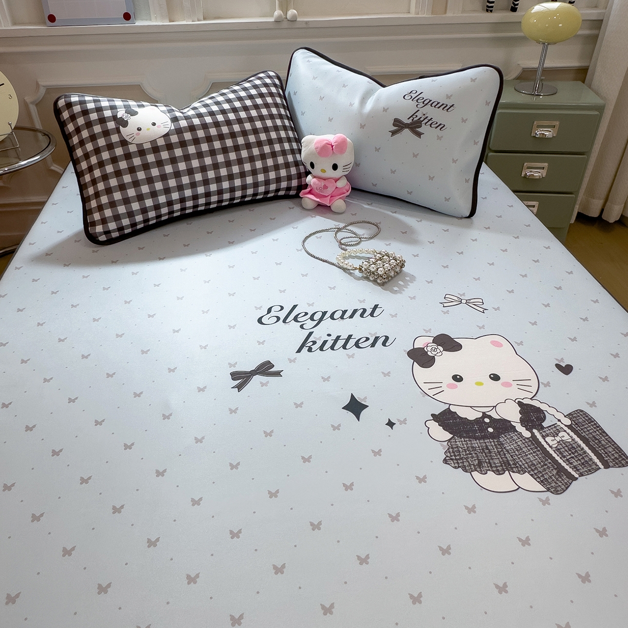 91家纺网 家纺一手货源 找家纺 丝羽坊 2026新款ins设计师原创大版小清新卡通冰皮复合软凉席  香风喵语-床笠款