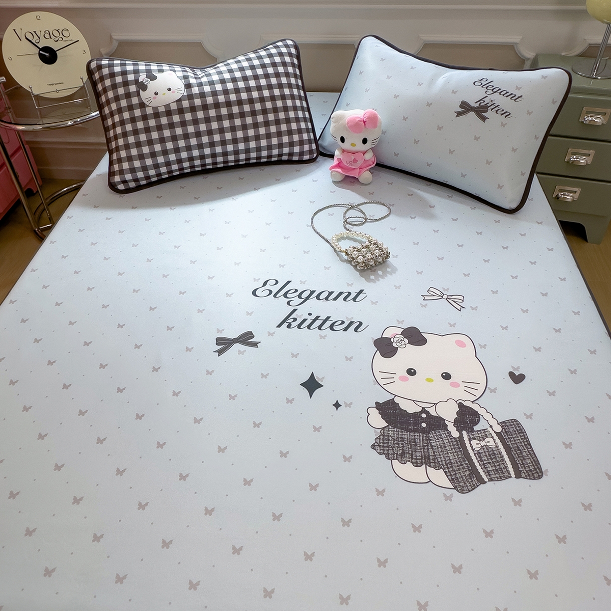 91家纺网 家纺一手货源 找家纺 丝羽坊 2026新款ins设计师原创大版小清新卡通冰皮复合软凉席  香风喵语-床笠款