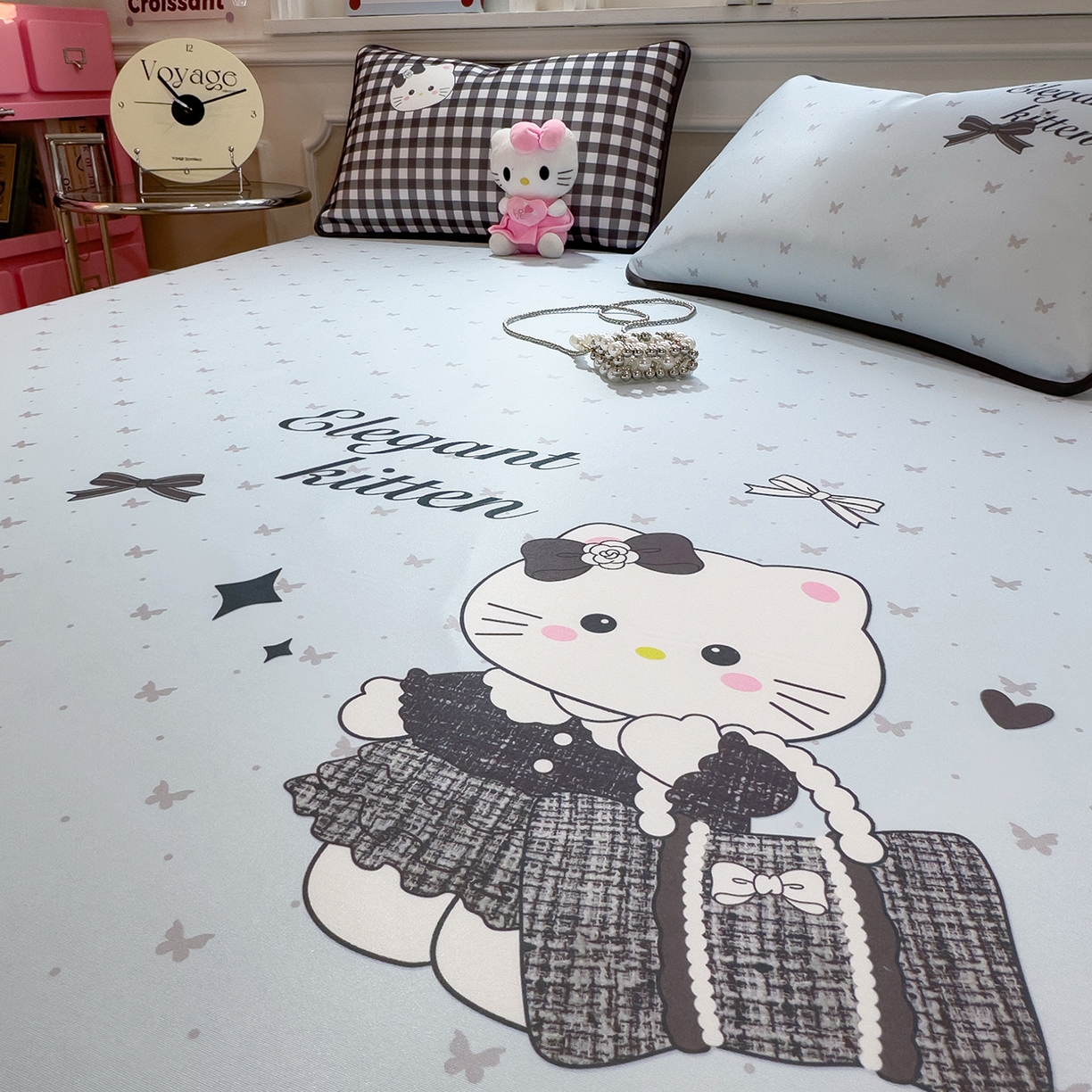 91家纺网 家纺一手货源 找家纺 丝羽坊 2026新款ins设计师原创大版小清新卡通冰皮复合软凉席  香风喵语-床笠款