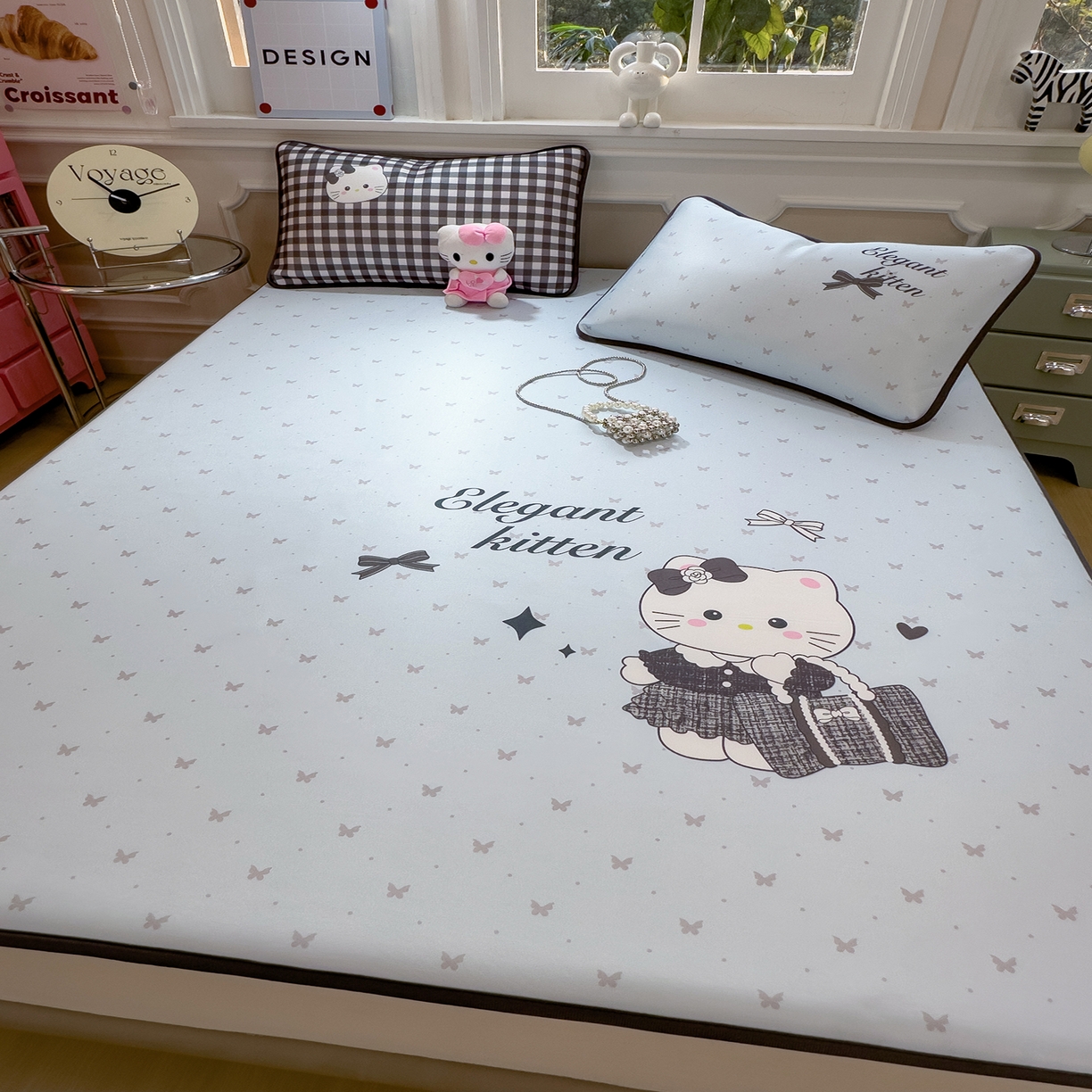 91家纺网 家纺一手货源 找家纺 丝羽坊 2026新款ins设计师原创大版小清新卡通冰皮复合软凉席  香风喵语-床笠款