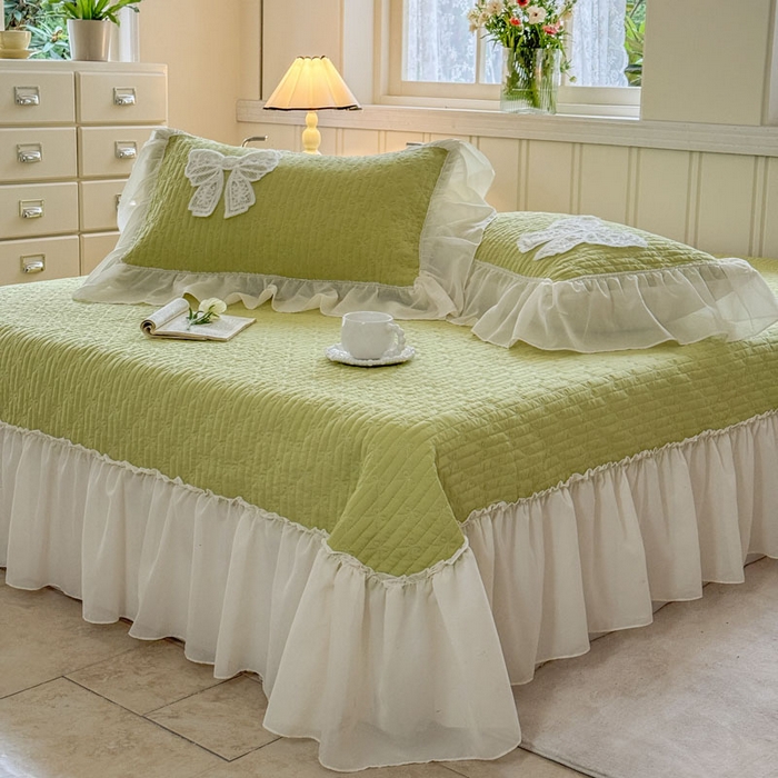 91家纺网 家纺一手货源 找家纺 梵克保罗 2026春夏新款雪纺床盖夏被四件套单夏被床盖三件套 嫩芽绿