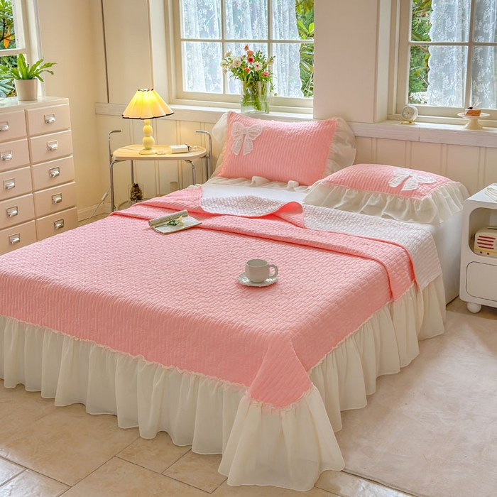 91家纺网 家纺一手货源 找家纺 梵克保罗 2026春夏新款雪纺床盖夏被四件套单夏被床盖三件套 玉芙蓉