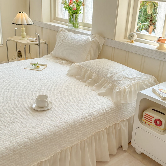 91家纺网 家纺一手货源 找家纺 梵克保罗 2026春夏新款雪纺床盖夏被四件套单夏被床盖三件套 浅米色