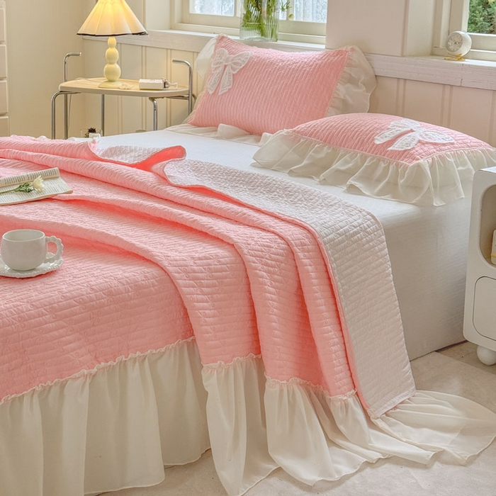 91家纺网 家纺一手货源 找家纺 梵克保罗 2026春夏新款雪纺床盖夏被四件套单夏被床盖三件套 玉芙蓉