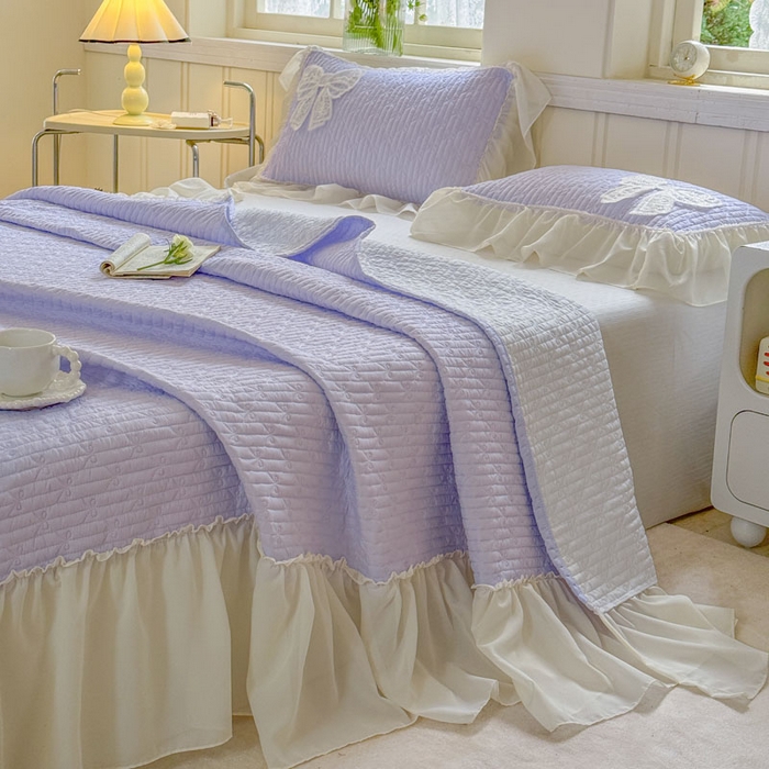 91家纺网 家纺一手货源 找家纺 梵克保罗 2026春夏新款雪纺床盖夏被四件套单夏被床盖三件套 仙气紫