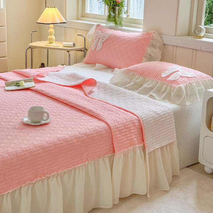 91家纺网 家纺一手货源 找家纺 梵克保罗 2026春夏新款雪纺床盖夏被四件套单夏被床盖三件套 玉芙蓉