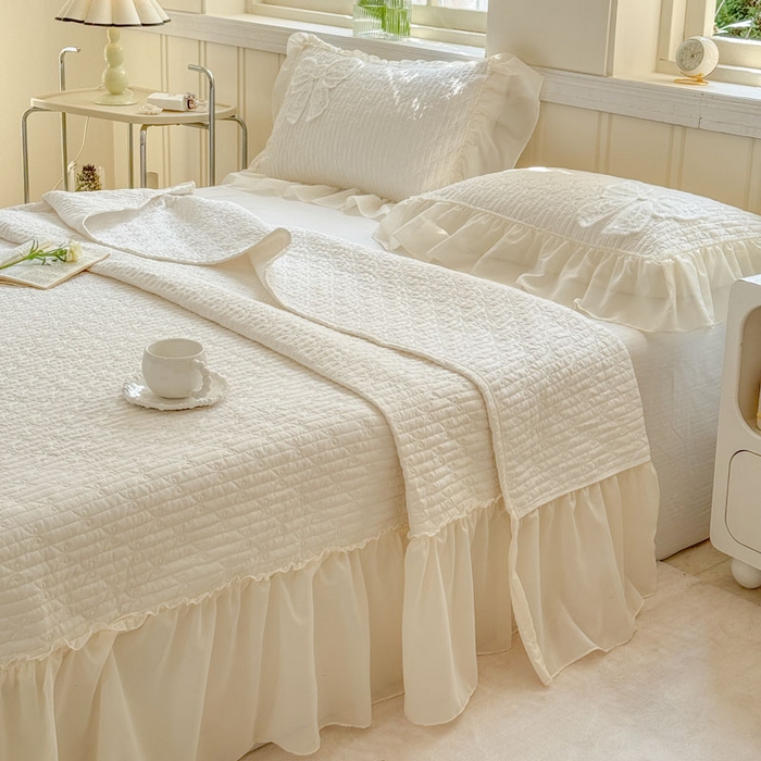 91家纺网 家纺一手货源 找家纺 梵克保罗 2026春夏新款雪纺床盖夏被四件套单夏被床盖三件套 浅米色