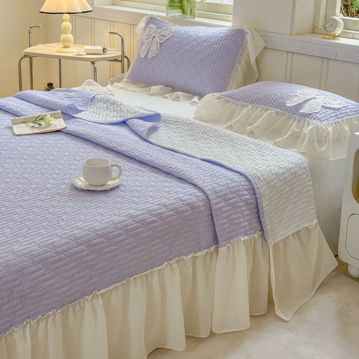 91家纺网 家纺一手货源 找家纺 梵克保罗 2026春夏新款雪纺床盖夏被四件套单夏被床盖三件套 仙气紫