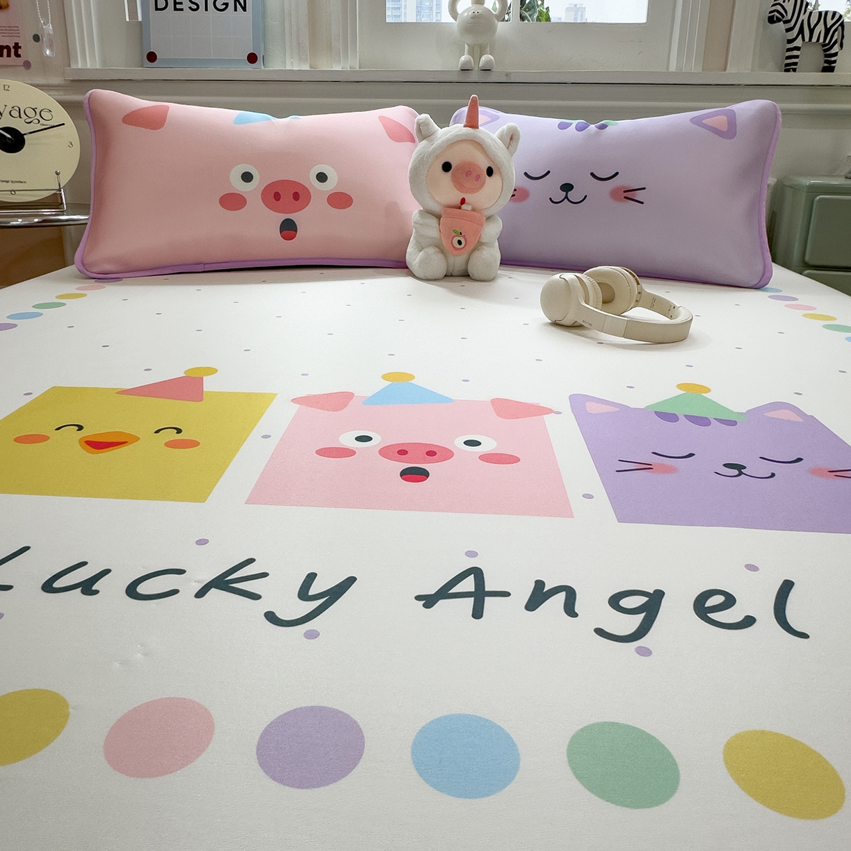 91家纺网 家纺一手货源 找家纺 丝羽坊 2026新款ins设计师原创大版小清新卡通冰皮复合软凉席  幸运派-床笠款