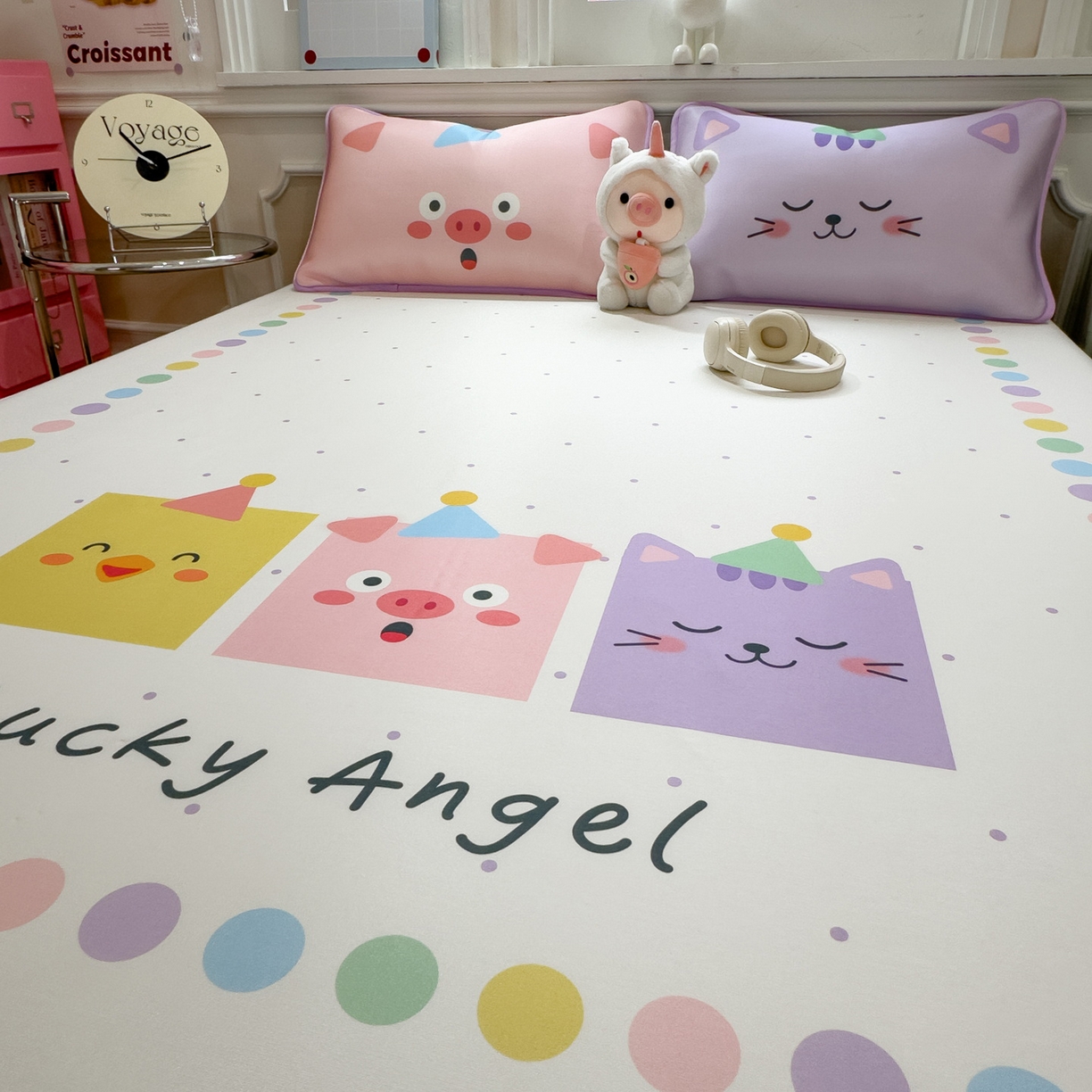 91家纺网 家纺一手货源 找家纺 丝羽坊 2026新款ins设计师原创大版小清新卡通冰皮复合软凉席  幸运派-床笠款