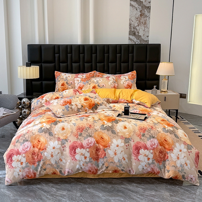 91家纺网 家纺一手货源 找家纺 （总）桔禾家纺 2026新款田园花卉小清新直播加厚植物羊绒四件套高克重磨毛跨境四件套 大量现货